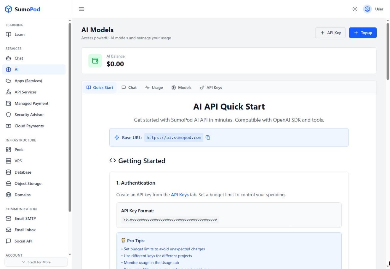 The AI menu highlighted in the dashboard sidebar