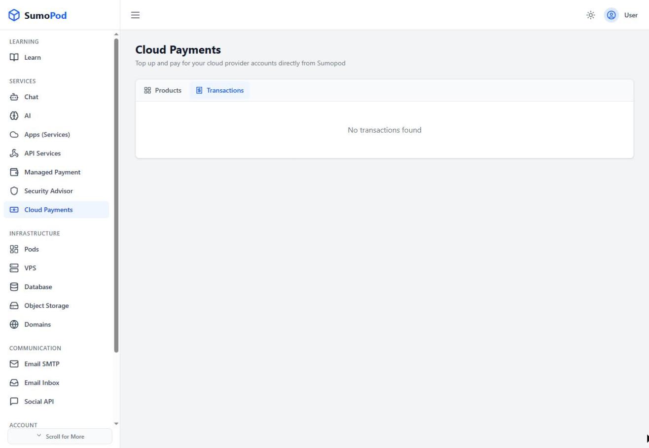 The Transactions tab showing top-up history